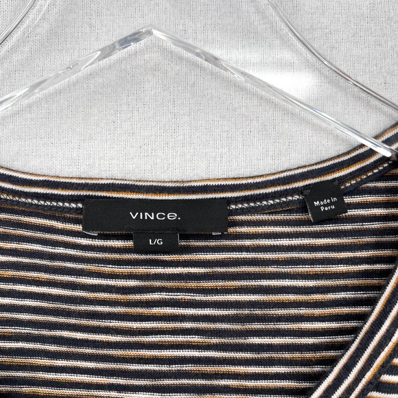 VINCE Mens Long Sleeve Shirt Large White Nightshade Slub Stripes Split Neck NWOT - Picture 10 of 14